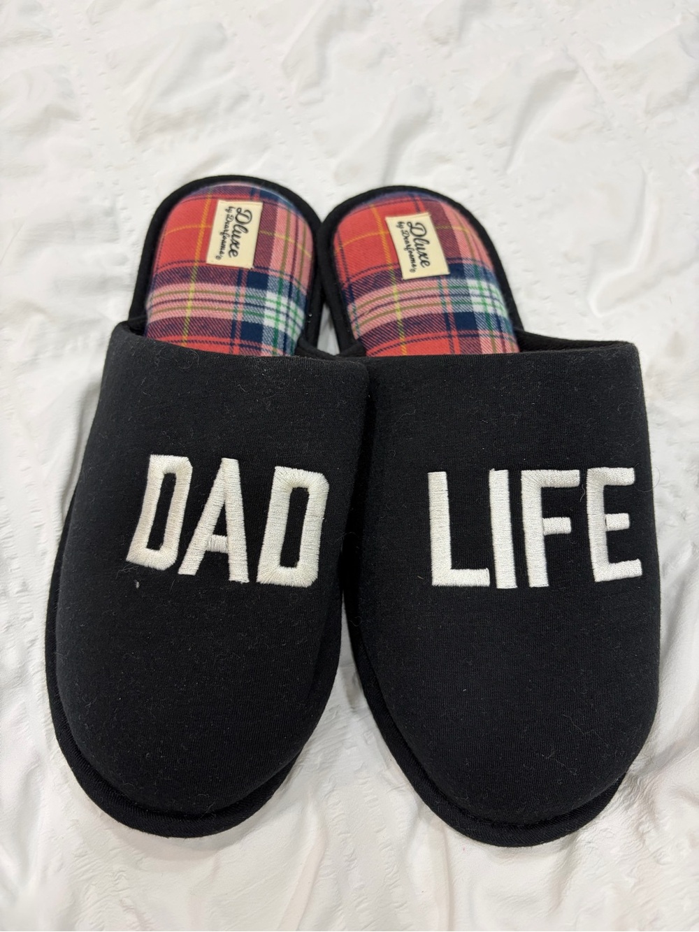 dearfoams Black "DAD LIFE" Men's Slip-On Slippers